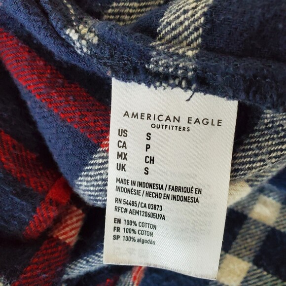 American Eagle Shirt Small Blue Plaid Flannel Boyfriend Fit Relaxed Soft Casual - Picture 10 of 10